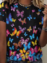 Womens Butterfly Print Casual Crew Neck T-Shirt