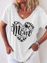 Women Mom Love Letter Casual Regular Fit V Neck T-Shirt
