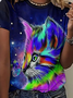 Womens Betterfly Kiss Cat Print Crew Neck T-Shirt