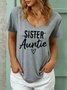 Women Cordate Auntie Letter Cotton-Blend Regular Fit T-Shirt