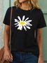womens flower print Crew Neck Casual Cotton Tops