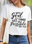 With God All Things Are Possible Matt Waterproof, Oilproof And Stainproof Fabric Women's T-Shirt
