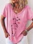 Womens Cute Cat Paw Heart Print V Neck T-Shirt