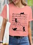Women Cat Music Waterproof Oilproof Stainproof Fabric Crew Neck T-Shirt