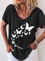 Womens Flying Butterflies print Casual V Neck T-Shirt