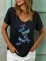 Women Gragonfly Printing V Neck Cotton-Blend Dragonfly T-Shirt