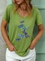 Women Gragonfly Printing V Neck Cotton-Blend Dragonfly T-Shirt