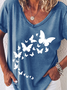 Womens Flying Butterflies print Casual V Neck T-Shirt