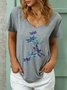 Women Gragonfly Printing V Neck Cotton-Blend Dragonfly T-Shirt