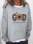 Women Floral Plant Letters Leopard Casual Crew Neck Sweatshirt