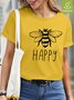 Womens Bee Happy Waterproof Oilproof And Stainproof Fabric T-Shirt