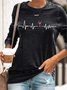 Womens Wine Heartbeat Print Crew Neck Sweatshirts