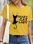 Cat Crew Neck Loose Waterproof Oilproof And Stainproof Fabric T-Shirt