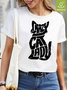 Cat Crew Neck Casual Waterproof Oilproof And Stainproof FabricT-Shirt
