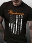 Men Father American Flag Letters Casual Cotton Fit T-Shirt
