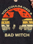 Women Witch Halloween Bats Casual Crew Neck Sweatshirts