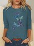 Women Dragonfly Colorful Cotton-Blend Casual Tops