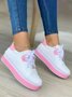Casual Color Block All Season Wearable Daily Round Toe PU Lace-Up Wedges&Flatform for Women