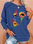 Women Face colorful Abstraction Casual Crew Neck Cotton Sweatshirts