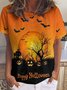 Womens Halloween Black Cat Crew Neck Animal T-Shirt