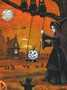 Women Funny Painting Witch Pumpkin Black Cat Halloween Crew Neck Loose T-Shirt