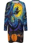 Women Funny Painting Witch Pumpkin Starry Night Casual Halloween Dress