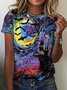 Women Abstract Halloween Oil Painting Print Short Sleeve T-Shirt
