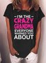 Women Crazy Grandma Warned Text Letters T-Shirt