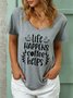 Women Life Coffee Helps Casual Text Letters T-Shirt