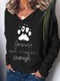Women Dog Bone Letters Shawl Collar Casual Animal Sweatshirts