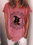 Women Happy Halloween Lady Witch Casual Crew Neck Cotton-Blend T-Shirt
