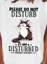Women Not Disturb Animal Letters Cat T-Shirt