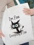 I Am Fine Everything Is Fine Women Simple Cat Printing Canvas Open-top Party Halloween Canvas Shopping Totes