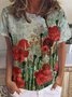 Women Large Format Flowers Abstract Crew Neck Cotton-Blend T-Shirt