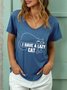 Women I Have A Lazy Cat Letters V Neck Casual Regular Fit T-Shirt