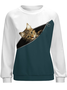 Women Collision Color Zipper Cat Casual Raglan Sleeve Sweatshirts