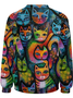 Abstract Colorful Cat Casual Crew Neck Sweatshirts