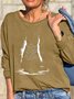 Women Light Cat Shaped Crew Neck Casual Sweatshirts