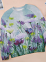 Women Large Format Flowers Abstract Raglan Sleeve Crew Neck Sweatshirts