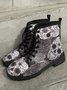 Halloween Valentine's Day Black and White Grey Skull Rose Graphic Booties
