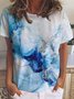 Women Color Block Render Texture Pattern Casual Cotton-Blend T-Shirt