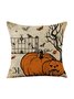 Casual Halloween Pumpkin Skull Print Cotton Linen Pillow 45*45