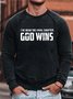 Men God Wins Letters Simple Crew Neck Cotton-Blend Sweatshirt
