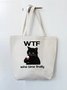 Lilicloth X Kelly WTF Wine Time Finally Cat Graphic Casual Canvas Shopping Totes