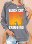 LiliclothXJessanjony Womens Halloween Black Cat Crossing Crew Neck Casual Sweatshirts