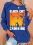 LiliclothXJessanjony Womens Halloween Black Cat Crossing Crew Neck Casual Sweatshirts