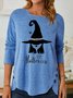 Women Witch Happy Halloween Casual Loose Cotton Tops
