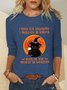 Women Funny I Think For Halloween I Shall Go As Karma Cat Witch Crew Neck Long Sleeve Tops