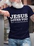 Men Funny Jesus Loves You Text Letters Crew Neck Casual T-Shirt