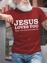 Men Funny Jesus Loves You Text Letters Crew Neck Casual T-Shirt